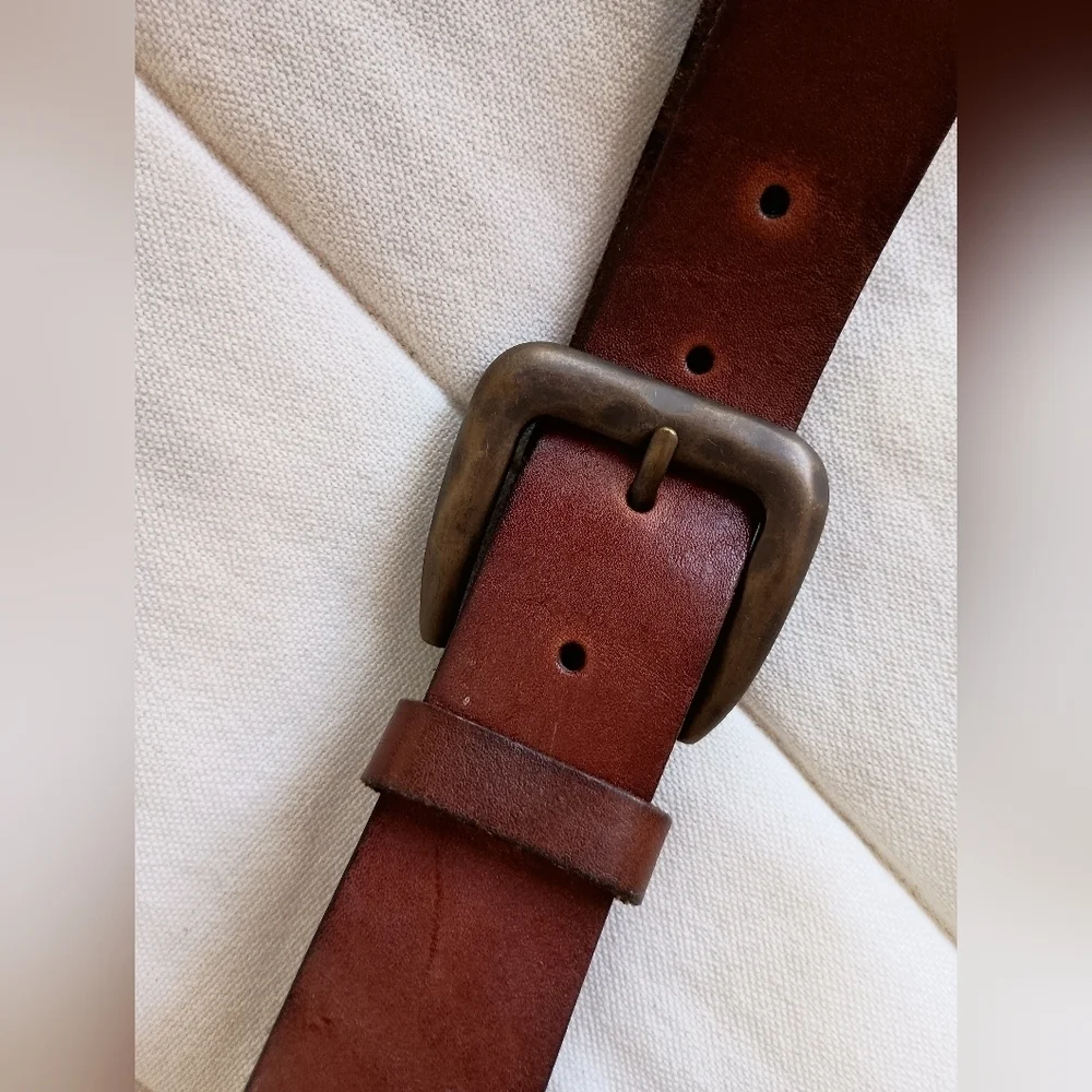 Vintage Brown Leather Belt with Black Accents_XL